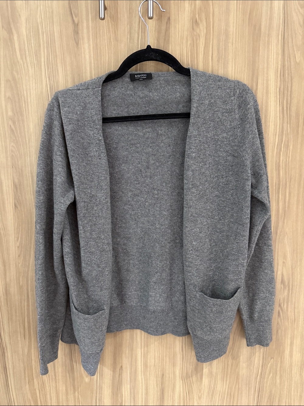 Babaton Gray Open-Front Knit Cardigan